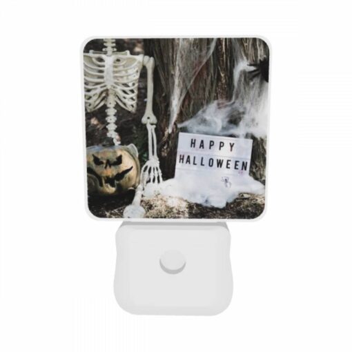 Night Light Set Of 2, A Skeleton And A Pumpkin Are Placed Next To A Sign That Reads "Happy Halloween." -Acrylic Night Light Shop 34f9c77e5c867abe7fe114d58f6e858227d7cfe6