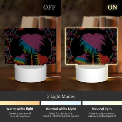 Rectangular Acrylic Night Light, A Colorful Image Of A Palm Tree With A Rainbow Background. -Acrylic Night Light Shop 3555be42f5e15557dcd12ec7165722f50f312b4e