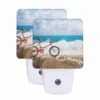 Night Light Set Of 2, A Red Bicycle Is Parked On The Beach.