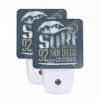 Night Light Set Of 2, A Surfboard With The Words "92 San Diego" Written On It.
