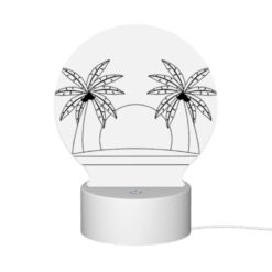 Round Acrylic Night Light, A Black And White Drawing Of A Hat With Two Palm Trees On Either Side. -Acrylic Night Light Shop 36325a0bcb1429f979044ae0fb1f29ba38f7f692