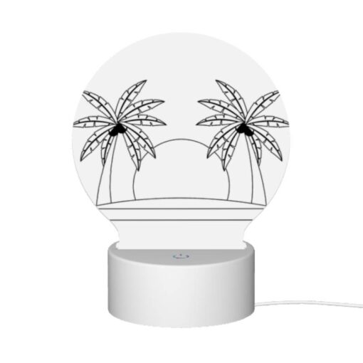 Round Acrylic Night Light, A Black And White Drawing Of A Hat With Two Palm Trees On Either Side. -Acrylic Night Light Shop 36325a0bcb1429f979044ae0fb1f29ba38f7f692