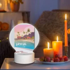 Round Acrylic Night Light, A Colorful Cartoon Of A Beach With A House And Palm Trees. -Acrylic Night Light Shop 3635c239bdfa04b16cbb7ab84abfe2346ce218ed