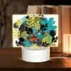 Rectangular Acrylic Night Light, A Colorful Illustration Of A Bird And A Bee Surrounded By Flowers.