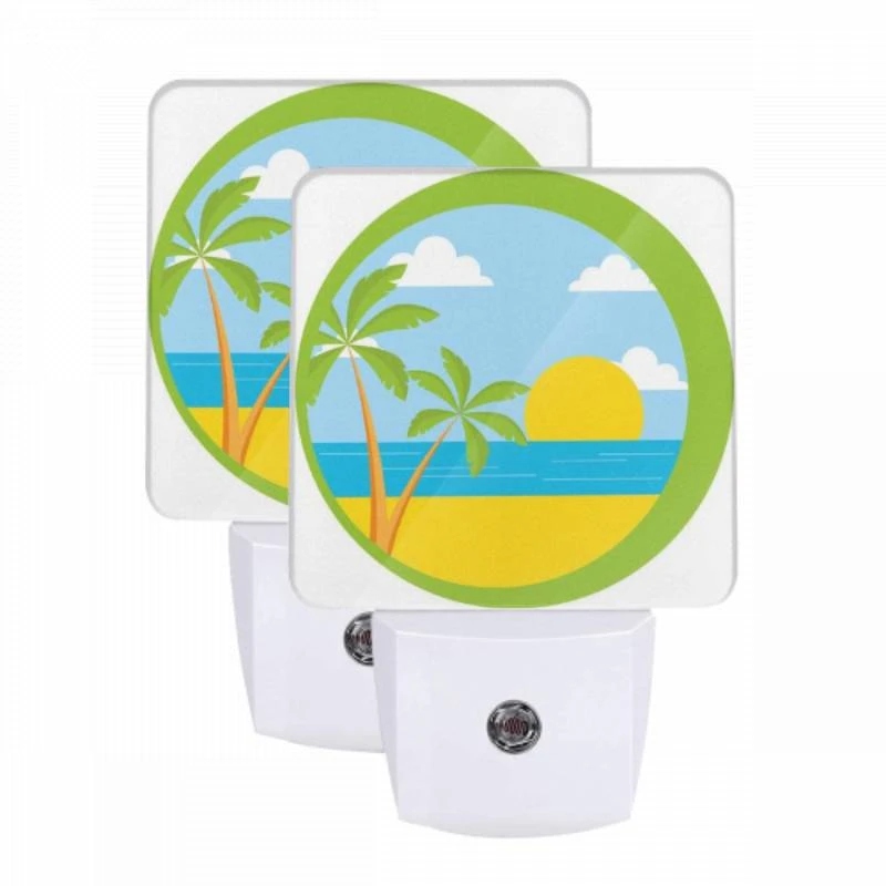 Night Light Set of 2, A sunset over the ocean with palm trees in the foreground. Night Light Set Of 2, A Sunset Over The Ocean With Palm Trees In The Foreground. -Acrylic Night Light Shop 376ff622bf6a1c95aec7f7061ab639868a9271a7