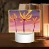 Rectangular Acrylic Night Light, Three Palm Trees With Yellow Flowers In The Sky.