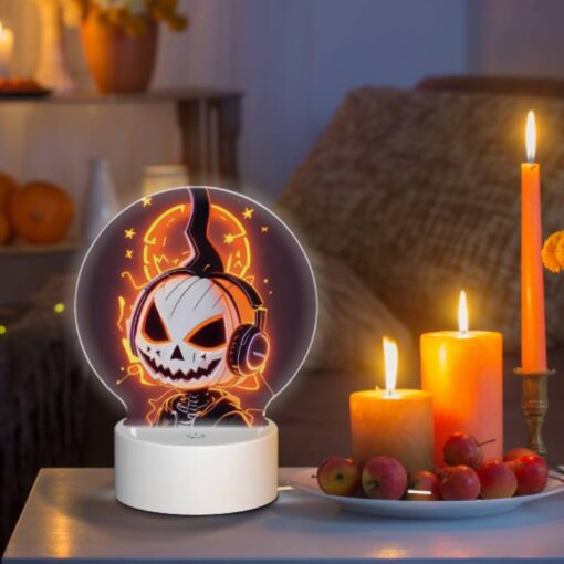 Round Acrylic Night Light, A Cartoon Pumpkin Wearing Headphones. -Acrylic Night Light Shop 380094589b9a03d5410a4d1a397e6f47e2ecae40