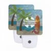 Night Light Set Of 2, A Vacations Logo With A Palm Tree And A Surfboard.