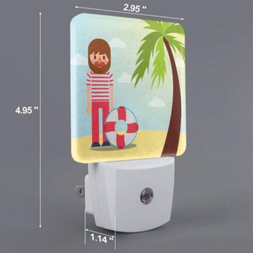 Night Light Set Of 2, A Man With A Beard And Mustache Is Standing On A Beach With A Frisbee. -Acrylic Night Light Shop 388c3c40aa26cd4d8e7ee04630246ec0af5d5f78