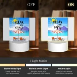 Rectangular Acrylic Night Light, A Colorful Beach Scene With A Sun Umbrella And Two Chairs. -Acrylic Night Light Shop 3894ed832639ae43db7f4fcf52d94ea9c1a57c76