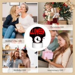 Round Acrylic Night Light, A Halloween Sign With Four Different Images Of Witches And Bats. -Acrylic Night Light Shop 392fa13a7150adcc53af2df5837134a5bbe55c0c