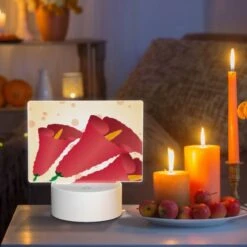 Rectangular Acrylic Night Light, A Red Flower With Green Leaves. -Acrylic Night Light Shop 3996ea5ce98475175482b682c82587f3bd1f28b3