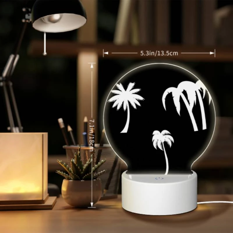 Round Acrylic Night Light, Three palm trees are shown in silhouette against a black background. Round Acrylic Night Light, Three Palm Trees Are Shown In Silhouette Against A Black Background. -Acrylic Night Light Shop 399e9a03566d7f9398b8069defd3696e5edc6baf
