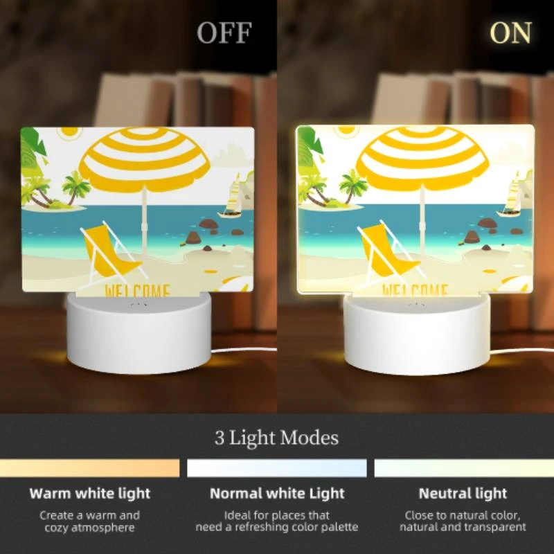 Rectangular Acrylic Night Light, A yellow and white umbrella is set up on a beach Rectangular Acrylic Night Light, A Yellow And White Umbrella Is Set Up On A Beach -Acrylic Night Light Shop 3a1741c9e916230fc55d97f0b125ae9df52c8a39