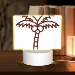 Rectangular Acrylic Night Light, A Brown And White Drawing Of A Palm Tree.