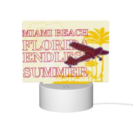 Rectangular Acrylic Night Light, A Plane Is Flying Over A Beach With The Words "Miami Beach Florida" Written On It. -Acrylic Night Light Shop 3a2cef000b9f6c82d21f16adbda93fcdb0db92d3