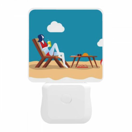 Night Light, A Woman Is Sitting On A Lounge Chair On The Beach -Acrylic Night Light Shop 3b697dda566be8324fcc4fe680969516b0d45a55