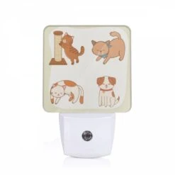 Night Light, Four Different Colored Cats Are Shown Playing With A Toy.