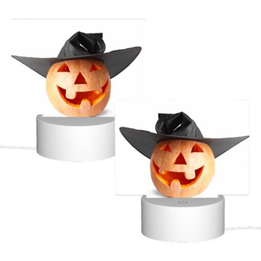 Rectangular Acrylic Night Light, A Pumpkin With A Black Hat On It. -Acrylic Night Light Shop 3ba34be1f973f0fcf962cd25ef1f28cbc1340a7a