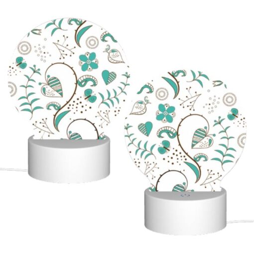 Round Acrylic Night Light, A Pattern Of Hearts And Flowers With A Blue Background. -Acrylic Night Light Shop 3be43b516100dd99a66bf539695c511dde9de061