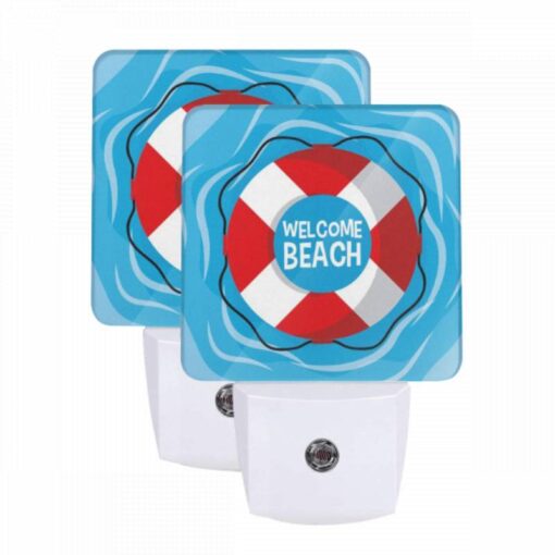 Night Light Set Of 2, A Red And White Lifeboat With The Words "Welcome Beach" Written On It. -Acrylic Night Light Shop 3c00d00cd2a34af0caa412921e9bbfa475f81684