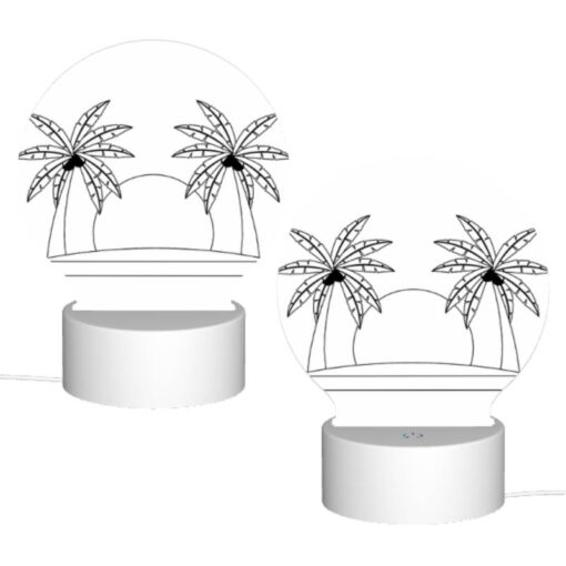 Round Acrylic Night Light, A Black And White Drawing Of A Hat With Two Palm Trees On Either Side. -Acrylic Night Light Shop 3c3b81ff5867055fd9c7b52fcce4a80a72a616dd