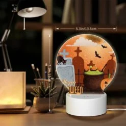 Round Acrylic Night Light, A Halloween Poster With A Cat -Acrylic Night Light Shop 3c462391741c3fcd89c1535a26eb51635b0fdac5