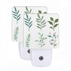 Night Light Set Of 2, Six Different Types Of Leaves Are Shown In A Row.