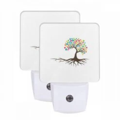 Night Light Set Of 2, A Tree With Many Colors On It.
