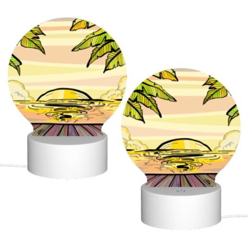 Round Acrylic Night Light, A Sunset With A Beach And Palm Trees In The Background. -Acrylic Night Light Shop 3e074e12604c23f073142faa4ae7cdc5a8a702f1