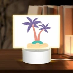 Rectangular Acrylic Night Light, A Cartoon Drawing Of A Palm Tree On A Sandy Beach.