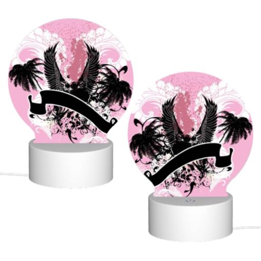 Round Acrylic Night Light, A Pink And Black Image Of A Bird With A Letter "U" On It. -Acrylic Night Light Shop 3f0bf38ee97281a8238ca4e030c21da576114bc5