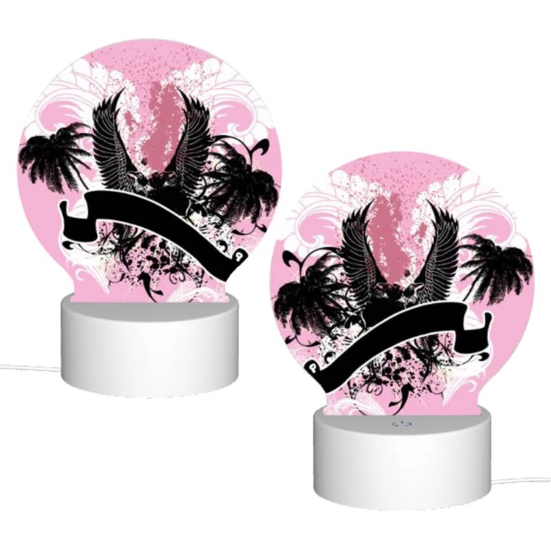 Round Acrylic Night Light, A pink and black image of a bird with a letter "U" on it. Round Acrylic Night Light, A Pink And Black Image Of A Bird With A Letter "U" On It. -Acrylic Night Light Shop 3f0bf38ee97281a8238ca4e030c21da576114bc5