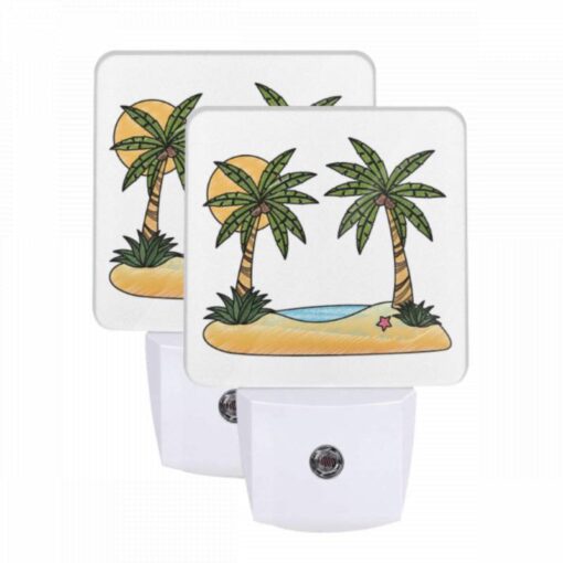 Night Light Set Of 2, A Cartoon Drawing Of A Tropical Island With Two Palm Trees And A Sun. -Acrylic Night Light Shop 3fbffeb769c8daa6e59896138388e88f06c57efc