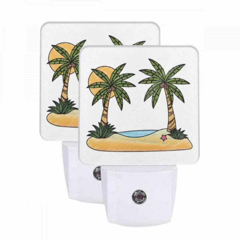 Night Light Set of 2, A cartoon drawing of a tropical island with two palm trees and a sun. Night Light Set Of 2, A Cartoon Drawing Of A Tropical Island With Two Palm Trees And A Sun. -Acrylic Night Light Shop 3fbffeb769c8daa6e59896138388e88f06c57efc
