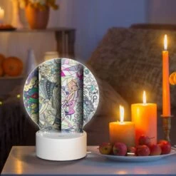 Round Acrylic Night Light, Four Different Colored Paintings Of Flowers. -Acrylic Night Light Shop 4113ffa54a2de8bebc0ab1f84a00be09b76ef715