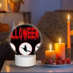 Round Acrylic Night Light, A Halloween Sign With Four Different Images Of Witches And Bats. -Acrylic Night Light Shop 420581498ac82d40dd6beb77eb7c22964ea102aa