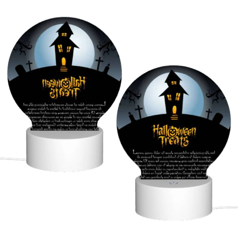Round Acrylic Night Light, A Halloween treat poster with a house and a moon. Round Acrylic Night Light, A Halloween Treat Poster With A House And A Moon. -Acrylic Night Light Shop 4215746f12b8110caf0e4bc0cafdcfeb209a9b1e