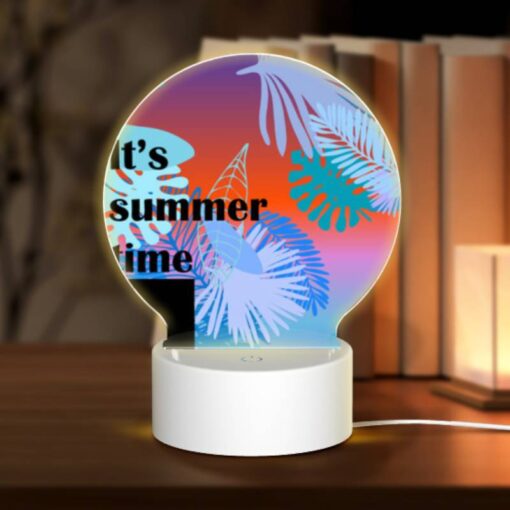Round Acrylic Night Light, A Colorful Image Of A Palm Tree With The Words "It's Summer Time" Written On It. -Acrylic Night Light Shop 421952fafa411b86912174e540a57e03ee1f3a14