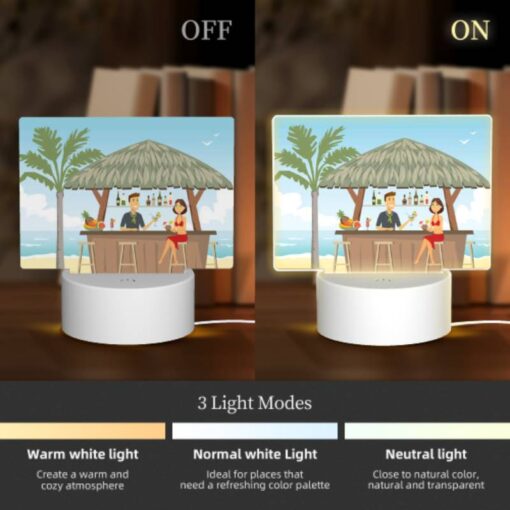 Rectangular Acrylic Night Light, A Man And Woman Are Sitting At A Bar Under A Thatched Roof -Acrylic Night Light Shop 422803282f3dc4a8958efdc970cb6467f7d0d767
