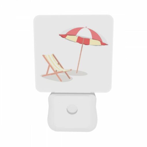 Night Light Set Of 2, A Colorful Umbrella Is Open And Placed Over A Striped Lounge Chair. -Acrylic Night Light Shop 425bcb379b04f5020241aa4f1f6daf0e910e0463