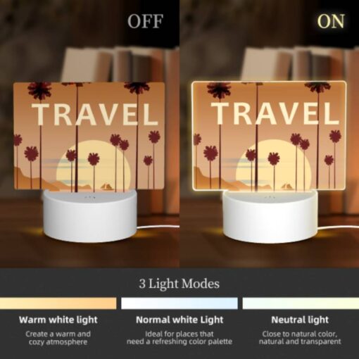 Rectangular Acrylic Night Light, A Bus Is Parked In Front Of A Beach With Palm Trees In The Background. -Acrylic Night Light Shop 430d738024efc8bec74bc84a9de28c9246bd97f5
