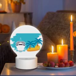 Round Acrylic Night Light, A Boat Is Sailing In The Ocean Next To A Palm Tree. -Acrylic Night Light Shop 435197bacac3539a78d940b81f4f7ef9cb3f5762