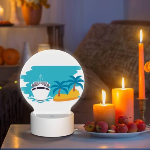 Round Acrylic Night Light, A Boat Is Sailing In The Ocean Next To A Palm Tree. -Acrylic Night Light Shop 435197bacac3539a78d940b81f4f7ef9cb3f5762