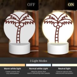 Round Acrylic Night Light, A Brown And White Drawing Of A Palm Tree. -Acrylic Night Light Shop 4357702382ec41a5d87b693cbf3da672a79ee571