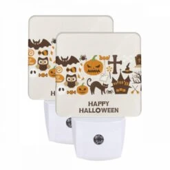 Night Light Set Of 2, A Collection Of Halloween Symbols And Decorations.