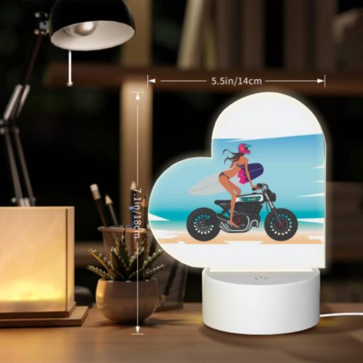 Love Acrylic Night Light, A Woman Is Sitting On A Motorcycle With A Surfboard On The Back. -Acrylic Night Light Shop 43b584c3c9da983e7790b0023d58a8072f462c0a