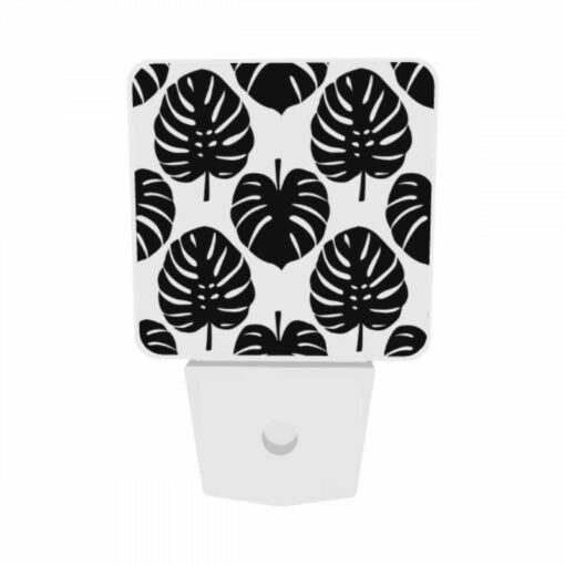Night Light Set Of 2, A Pattern Of Leaves On A Black And White Background. -Acrylic Night Light Shop 43f7a8b512a8798fb04478bec5c78a04b76e6284