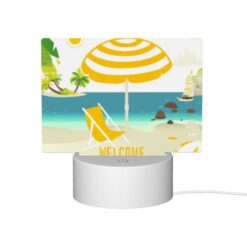 Rectangular Acrylic Night Light, A Yellow And White Umbrella Is Set Up On A Beach -Acrylic Night Light Shop 4428d8e0814937d27d9f6398e77ba622d6f4c901