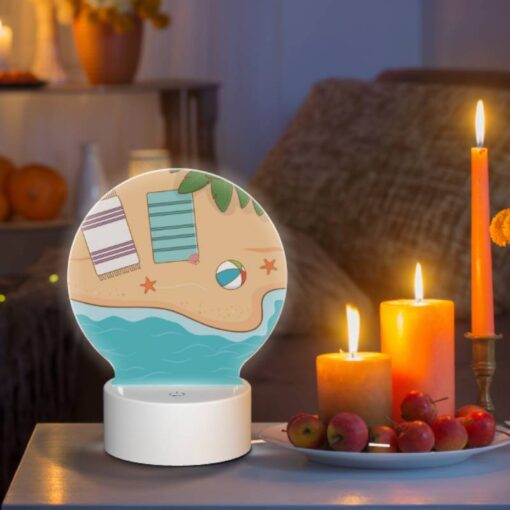 Round Acrylic Night Light, A Beach Scene With A Towel -Acrylic Night Light Shop 445dc57201fc1fa4a3a03d798fad36b87ceed364